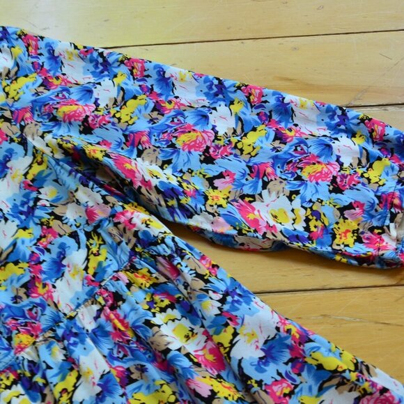 FREE PEOPLE Tropical Floral Print A-Line Babydoll Henley Top Size L Fits XS/S - Picture 5 of 10